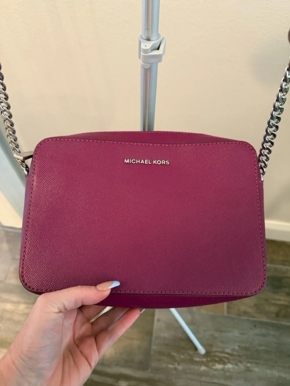 Michael Kors Jet Set Raspberry Saffiano Leather Crossbody with matching wallet